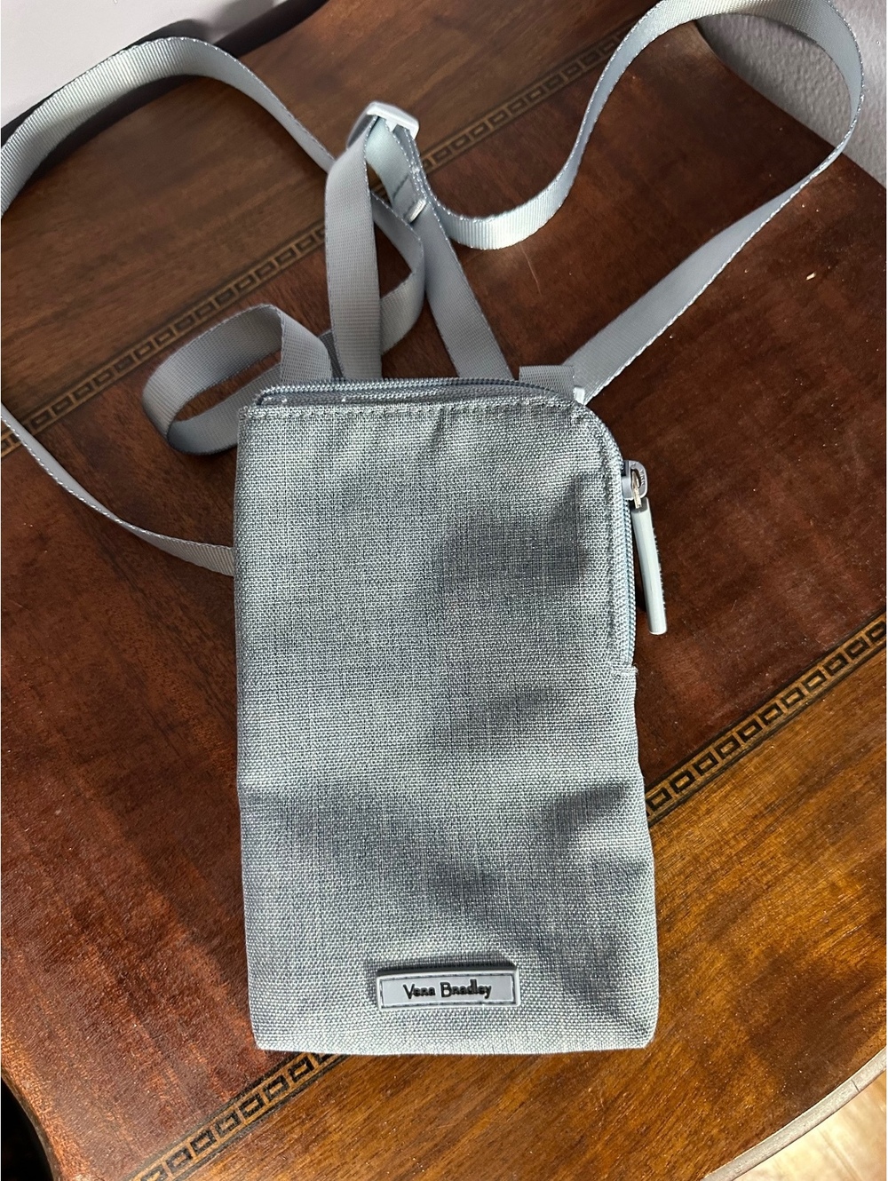 Vera Bradley Cellphone Crossbody Bag Purse Heathered Denim Blue Gray Floral ID